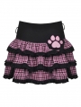 Black and Pink Plaid Gothic Magic Cat Layered Frilly Mini Skirt