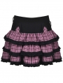 Black and Pink Plaid Gothic Magic Cat Layered Frilly Mini Skirt