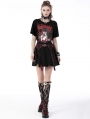 Black and Red Plaid Gothic Grunge Belt Pleated Short Skirt