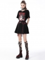 Black and Red Plaid Gothic Grunge Belt Pleated Short Skirt