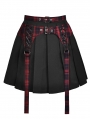 Black and Red Plaid Gothic Grunge Belt Pleated Short Skirt