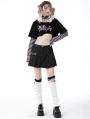 Black and Violet Cheshire Cat Pattern Stripe Sleeves Crop Top for Women