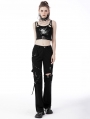 Black Gothic Punk Devil Fish Pattern Sexy Cutout Crop Top for Women