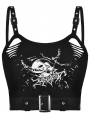Black Gothic Punk Devil Fish Pattern Sexy Cutout Crop Top for Women