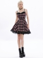 Black and Pink Gothic Grunge Bat Plaid A Line Slip Dress