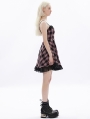 Black and Pink Gothic Grunge Bat Plaid A Line Slip Dress