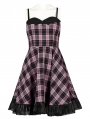 Black and Pink Gothic Grunge Bat Plaid A Line Slip Dress