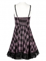 Black and Pink Gothic Grunge Bat Plaid A Line Slip Dress