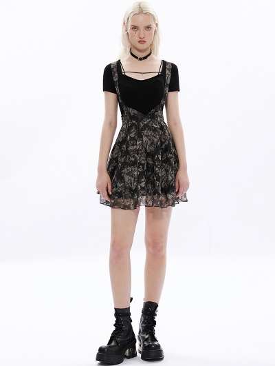 Black Gothic Chiffon A Line Cat Ear Suspender Skirt