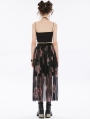 Black and Pink Gothic Rose Printing Embroidery Gauze Long Skirt