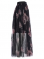 Black and Pink Gothic Rose Printing Embroidery Gauze Long Skirt