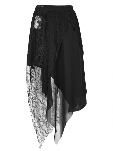 Black Gothic Punk Layered Irregular High Waist Skirt - Devilnight.co.uk