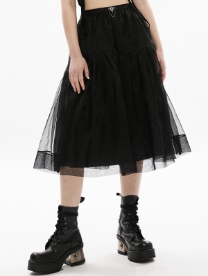 Black Dark Gothic Punk Metal Skull Two Wear Slip Mesh Skirt