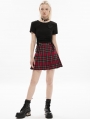 Red and Green Plaid Dark Gothic Grunge Pleated Mini Skirt