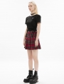 Red and Green Plaid Dark Gothic Grunge Pleated Mini Skirt