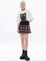 Black and Pink Gothic Grunge Plaid Splicing A-Line Short Skirt