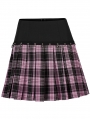 Black and Pink Gothic Grunge Plaid Splicing A-Line Short Skirt