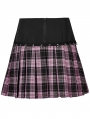 Black and Pink Gothic Grunge Plaid Splicing A-Line Short Skirt