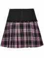 Black and Pink Gothic Grunge Plaid Splicing A-Line Short Skirt
