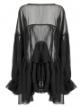Black Gothic Chiffon Loose Lantern Sleeve Cardigan for Women