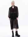 Black Gothic Shirt Style Casual Pleated Transparant Chiffon Long Coat for Women