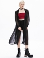 Black Gothic Shirt Style Casual Pleated Transparant Chiffon Long Coat for Women