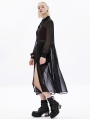 Black Gothic Shirt Style Casual Pleated Transparant Chiffon Long Coat for Women