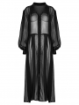 Black Gothic Shirt Style Casual Pleated Transparant Chiffon Long Coat for Women