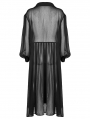 Black Gothic Shirt Style Casual Pleated Transparant Chiffon Long Coat for Women