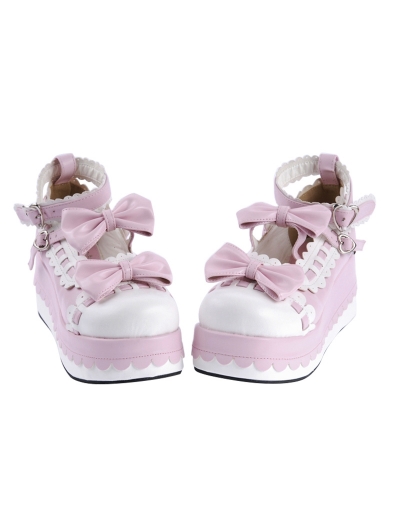 White/Black/Pink Sweet Bow Lolita Platform Shoes