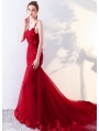 Red Romantic Lace Flower Mermaid Gothic Wedding Dress