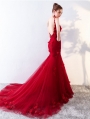 Red Romantic Lace Flower Mermaid Gothic Wedding Dress