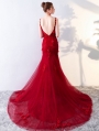 Red Romantic Lace Flower Mermaid Gothic Wedding Dress