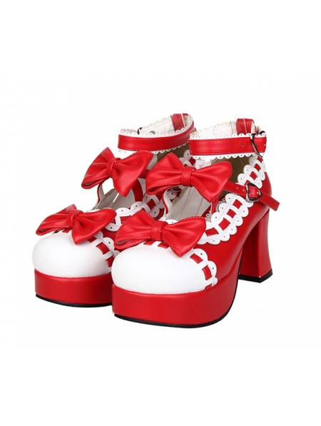 Red Black Pink Little Girl S Crossed Blet Sweet Lolita High Heel Shoes Devilnight Co Uk