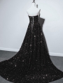 Black Gothic Shining Sexy Deep V-Neck A-Line Wedding Dress