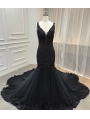 Black Gothic Lace Mermaid Gorgeous Wedding Dress