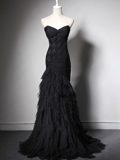 Black Elegant Gothic Mermaid  Wedding Dress