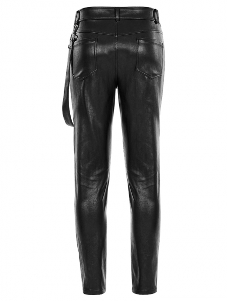 Black Gothic Punk Daily PU Leather Fitted Long Pants for Men ...