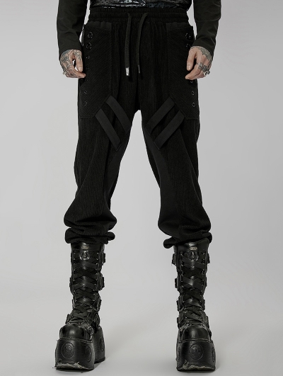 Black Gothic Punk Post Apocalyptic Corduroy Long Pants for Men