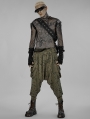 Green Dark Gothic Punk Knitted Holes Loose Crotch Pants for Men