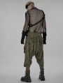 Green Dark Gothic Punk Knitted Holes Loose Crotch Pants for Men