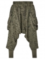 Green Dark Gothic Punk Knitted Holes Loose Crotch Pants for Men