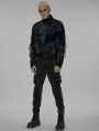 Black Gothic Punk Post Apocalyptic Slim Fit Denim Pants for Men