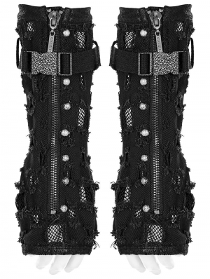 Black Gothic Punk Holes Denim Gloves for Men