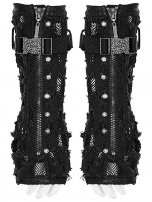 Black Gothic Punk Holes Denim Gloves for Men