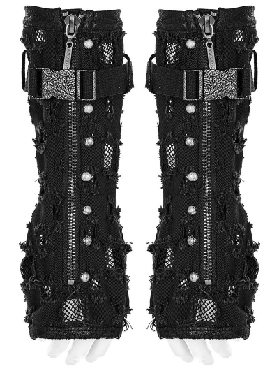 Black Gothic Punk Holes Denim Gloves for Men
