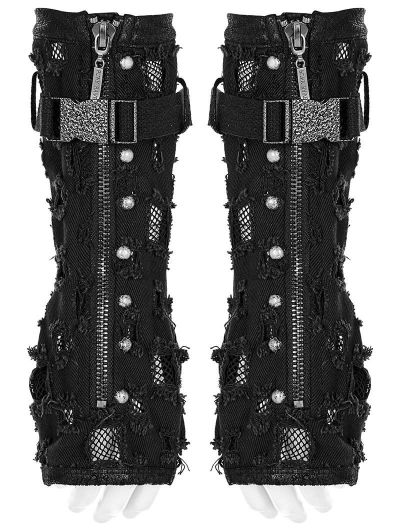 Black Gothic Punk Holes Denim Gloves for Men