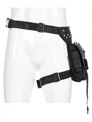 Black Gothic Decadent Post Doomsday Waist Bag with Thigh Belt