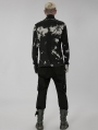 Black and White Gothic Punk Tie-Dyed Long Sleeve Pullover T-Shirt for Men