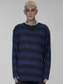 Black and Blue Gothic Punk Daily Wear Loose Stripe Sweater for Men